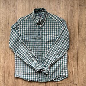 J Crew Slim Untucked Flex Washed Green Gingham Button Down Shirt Men’s Large